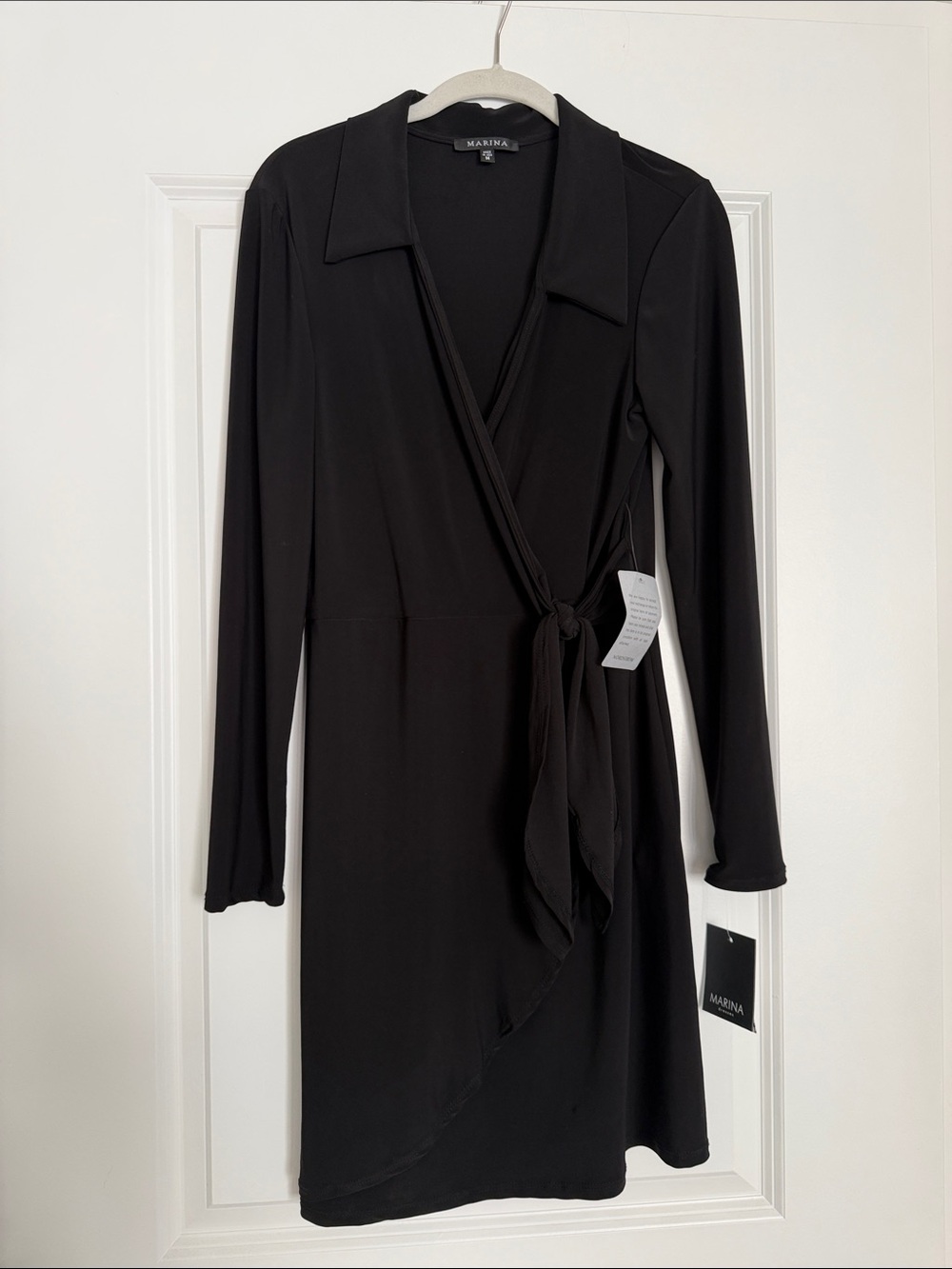 MARINA Long Sleeve Wrap Dress in Black
